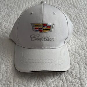 Cadillac Car Script Spell Out White Cap Adjustable Embroidered Dad Hat